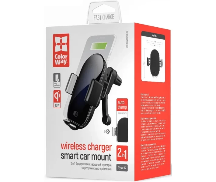 Фото - автомобильный держатель Автодержатель ColorWay Wireless 10W (CW-CHAW026Q-BK)чер