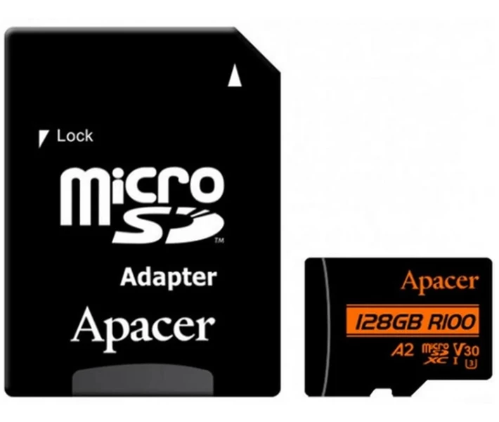 Фото - карту памяти Карта памяти Apacer microSDXC UHS-I U3 128GB V30 A2 +SD адаптер (AP128GMCSX10U8-R)