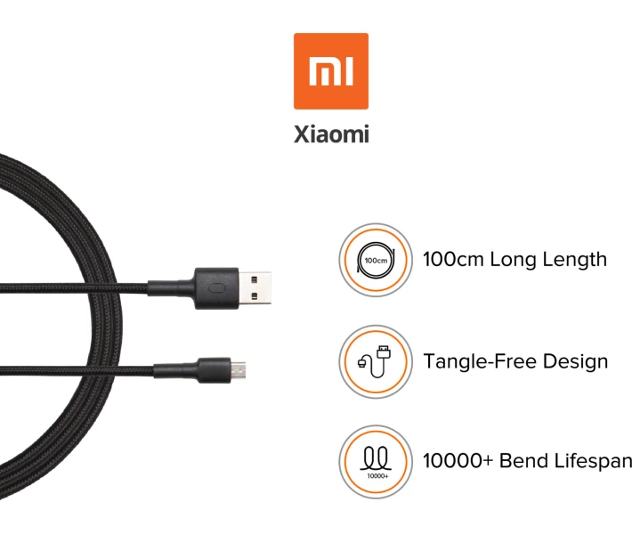 Фото - адаптер и кабель Xiaomi Mi Micro Braided Cable Black