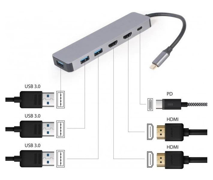 Фото - кардридер Док-станция Cablexpert USB-C Grey (A-CM-COMBO3-03)