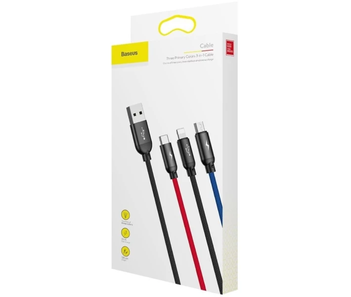 Фото - адаптер и кабель Кабель Baseus 3-in-1 USB to M+L+T 3.5A 1.2m(CAMLT-BSY01)чер