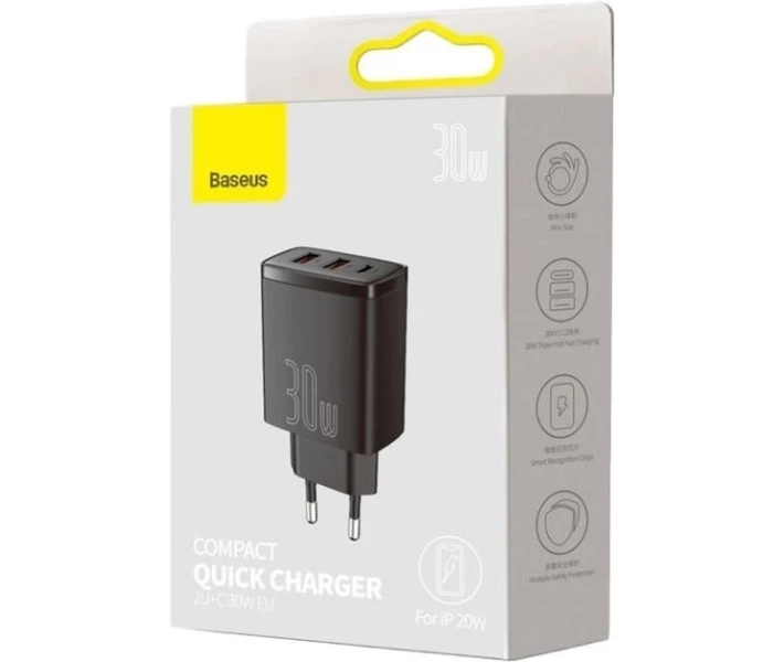 Фото - зарядное устройство для телефона и планшета Зарядное устройство Baseus Compact QC 2U+C 30W (CCXJ-E01) черный