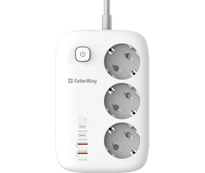 Фото - сетевой фильтр Сетевой фильтр СolorWay 3 розетки/4USB GaN3 Pro PD (2USB-A + 2 TYPE-C) (65W) 2M white (CW-CHE34PDW)