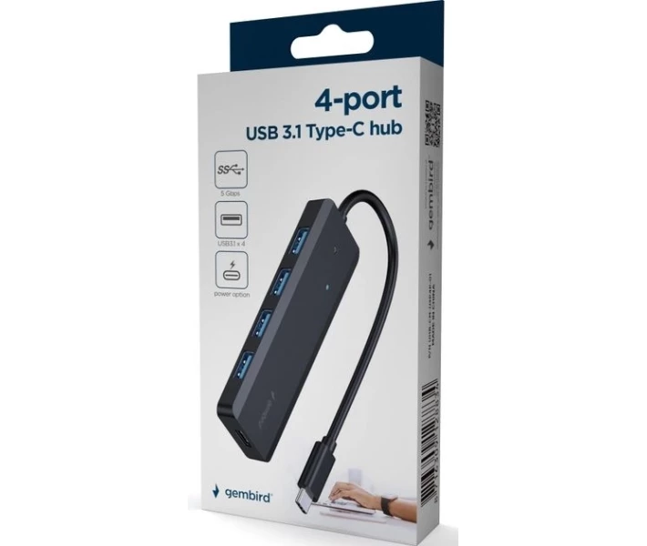 Фото - кардридер Хаб Gembird UHB-CM-U3P4P-01, 4 порта USB 3.1, USB-C, USB-C PD