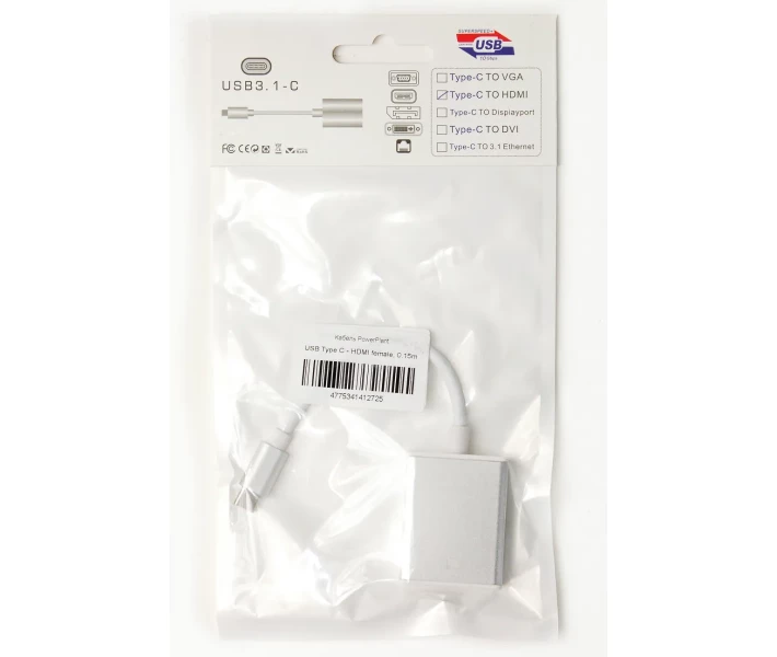 Фото - адаптер и кабель  -переходник PowerPlant HDMI female - USB Type-C, 0.15м