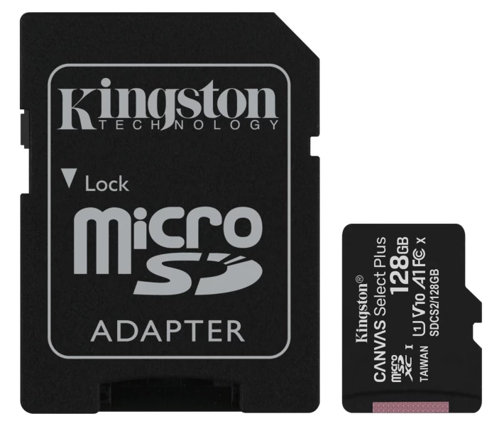 Фото - карту памяти Карта памяти Kingston 128GB microSDXC Canvas Select Plus 100R A1 C10 + SD адаптер (SDCS2/128GB)