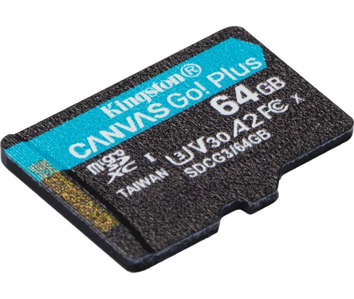 Фото - карту памяти Карта памяти Kingston MicroSDXC 64GB Canvas Go! Plus Class 10 UHS-I U3 V30 A2 + SD-адаптер (SDCG3/64GB)