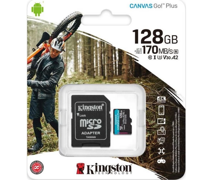 Фото - карту памяти Карта памяти Kingston MicroSDXC 128GB Canvas Go! Plus Class 10 UHS-I U3 V30 A2 + SD-адаптер (SDCG3/128GB)