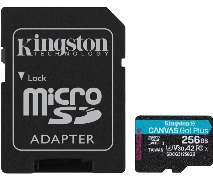 Фото - карту памяти Карта памяти Kingston MicroSDXC 256GB Canvas Go! Plus Class 10 UHS-I U3 V30 A2 + SD-адаптер (SDCG3/256GB)