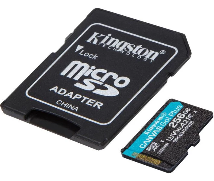 Фото - карту памяти Карта памяти Kingston MicroSDXC 256GB Canvas Go! Plus Class 10 UHS-I U3 V30 A2 + SD-адаптер (SDCG3/256GB)