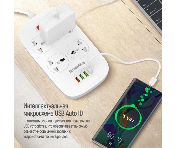 Фото - сетевой фильтр Сетевой фильтр ColorWay 4 розетки/4USB 1.8м (1QC3.0 + 3 AUTO ID) (CW-CHU44QW) White