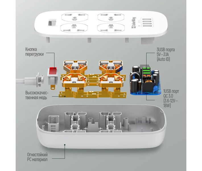 Фото - сетевой фильтр Сетевой фильтр ColorWay 4 розетки/4USB 1.8м (1QC3.0 + 3 AUTO ID) (CW-CHU44QW) White