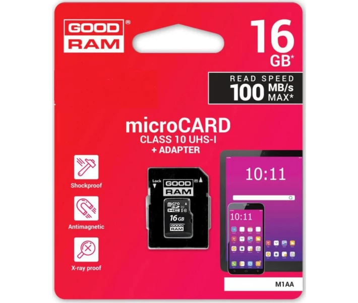 Фото - карту памяти Карта памяти Goodram microSDHC UHS-I 16GB class10+SD (M1AA-0160R12)