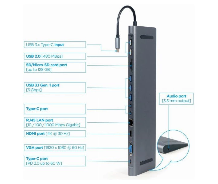 Фото - кардридер Док-станция Cablexpert USB-C Grey (A-CM-COMBO9-01)