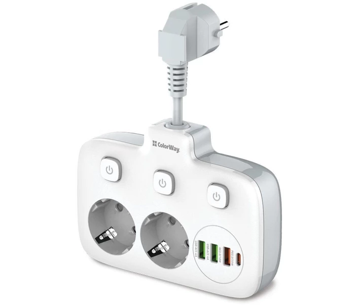 Фото - сетевой фильтр Сетевой фильтр-удлинитель СolorWay 2x220V/3xUSB-A/1xUSB-C white (CW-CHE24PDW)