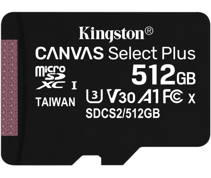 Фото - карту памяти Карта памяти Kingston microSDXC 512B Canvas Select Plus Class 10 UHS-I U3 V30 A1 + SD-адаптер (SDCS2/512GB)