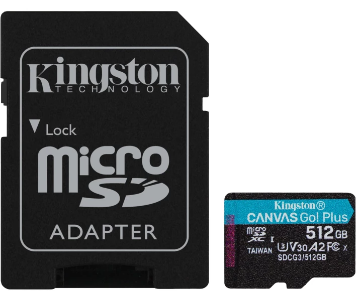 Фото - карту памяти Карта памяти Kingston MicroSDXC 512GB Canvas Go! Plus Class 10 UHS-I U3 V30 A2 + SD-адаптер (SDCG3/512GB)