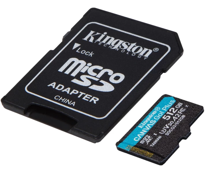 Фото - карту памяти Карта памяти Kingston MicroSDXC 512GB Canvas Go! Plus Class 10 UHS-I U3 V30 A2 + SD-адаптер (SDCG3/512GB)