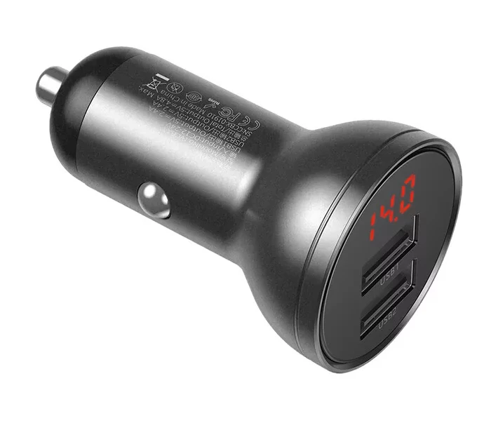 Фото - зарядное устройство для телефона и планшета Зарядное устройство Baseus Display Dual Car Charger 24W