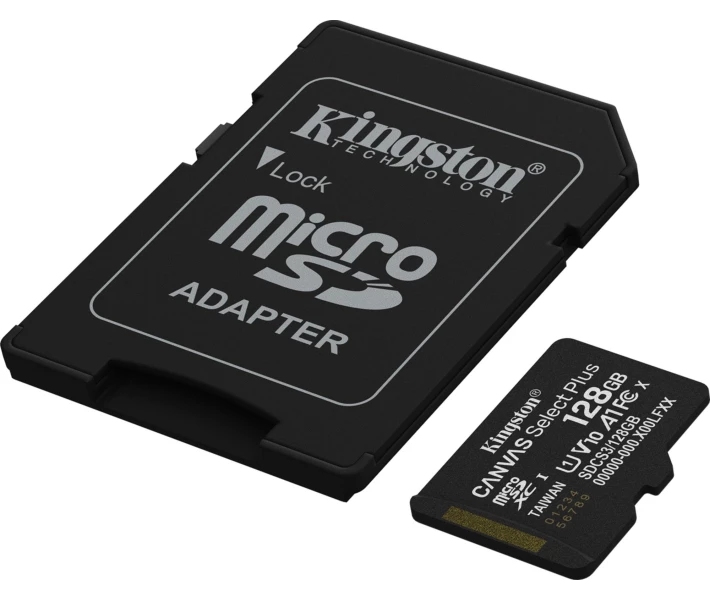Фото - карту памяти Карта памяти Kingston MicroSDXC 128GB Canvas Select Plus Gen3 150MB/s A1 + SD-адаптер (SDCS3/128GB)