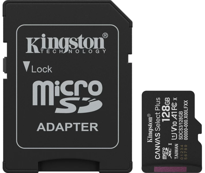 Фото - карту памяти Карта памяти Kingston MicroSDXC 128GB Canvas Select Plus Gen3 150MB/s A1 + SD-адаптер (SDCS3/128GB)