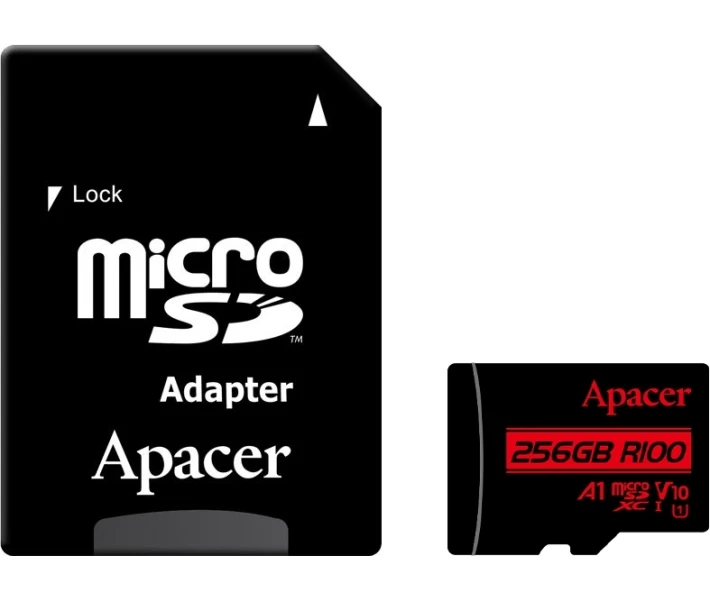 Фото - карту памяти Карта памяти Apacer microSDXC UHS-I 256GB R100 V10 A1 + SD adapter (AP256GMCSX10UB-R)