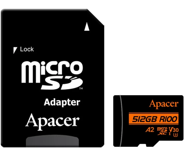 Фото - карту памяти Карта памяти Apacer microSDXC UHS-I U3 512GB V30 A2 +SD адаптер (AP512GMCSX10U8-R)