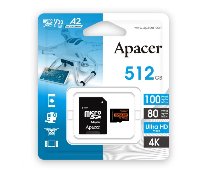 Фото - карту памяти Карта памяти Apacer microSDXC UHS-I U3 512GB V30 A2 +SD адаптер (AP512GMCSX10U8-R)