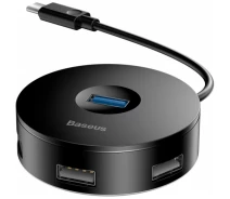 Купить - кардридер  Переходник HUB Baseus Round Box Type-C to USB3.0+3USB 2.0 10cm (CAHUB-G01)черн