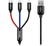 Купить - адаптер и кабель  Кабель Baseus 3-in-1 USB to M+L+T 3.5A 1.2m(CAMLT-BSY01)чер