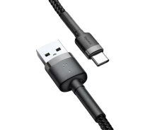 Купить - адаптер и кабель  Кабель Baseus Cafule USB to Type-C 3A 1m Black+Gray (CATKLF-BG1)