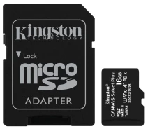 Купить - карту памяти  Карта памяти Kingston 16GB microSDHC Canvas Select Plus 100R A1 C10 + SD адаптер (SDCS2/16GB)