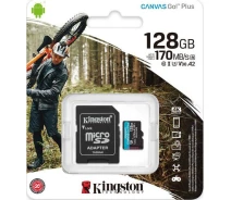 Купить - карту памяти  Карта памяти Kingston MicroSDXC 128GB Canvas Go! Plus Class 10 UHS-I U3 V30 A2 + SD-адаптер (SDCG3/128GB)