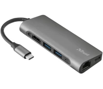 Купить - кардридер  USB Type C -> HDMI/Type C/USB/Ethernet/Card Reader Trust Dalyx (23331)