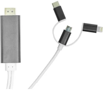 Купить - адаптер и кабель  Кабель PowerPlant HDMI (M) - Lightning, Type-C, mirco USB, 1 м (CA911912)