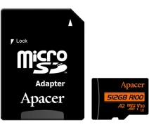 Купить - аксессуар к ноутбуку и Пк  Карта памяти Apacer microSDXC UHS-I U3 512GB V30 A2 +SD адаптер (AP512GMCSX10U8-R)