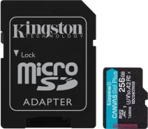 Купить - карту памяти  Карта памяти Kingston MicroSDXC 256GB Canvas Go Plus Gen4 200MB/s A2 U3 V30 + SD-адаптер (SDCG4/256GB)