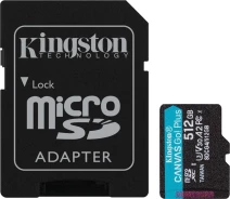 Купить - карту памяти  Карта памяти Kingston MicroSDXC 512GB Canvas Go Plus Gen4 200MB/s A2 U3 V30 + SD-адаптер (SDCG4/512GB)