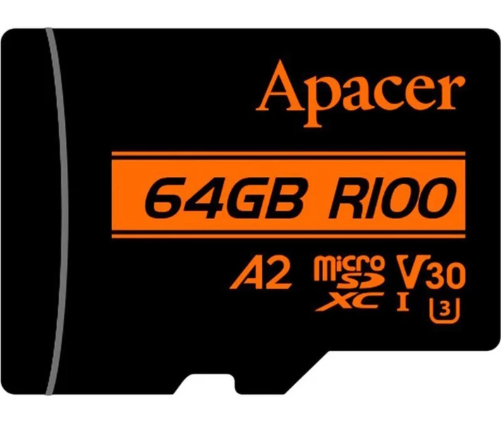 Фото - карту пам'яті Карта пам'яті Apacer microSDXC UHS-I U3 64GB V30 A2 адаптер +SD (AP64GMCSX10U8-R)