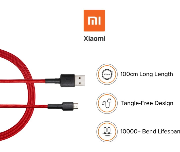 Фото - кабель та перехідник Xiaomi Mi Micro Braided Cable Red