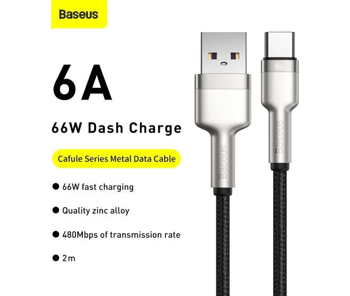 Фото - кабель та перехідник Кабель Baseus USB to Type-C 66W 2m (CAKF000201) чорний