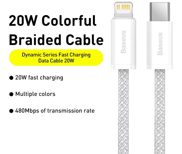 Фото - кабель та перехідник Кабель Baseus Type-C to Lightning 20W 1m (CALD000002) білий