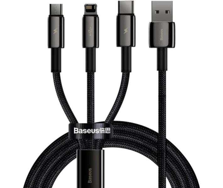 Фото - кабель та перехідник Кабель Baseus 3-in-1 USB to M+L+C 3.5A 1.5m (CAMLTWJ-01)чор