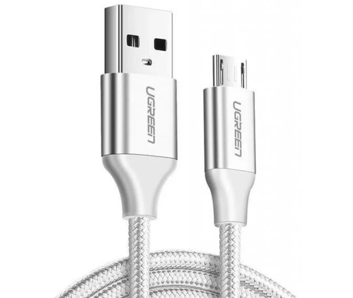 Фото - кабель та перехідник Кабель UGREEN US290 USB/MicroUSB 2A Aluminum Braid 1m білий