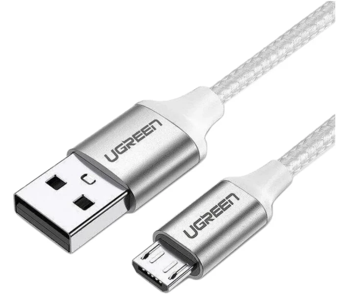 Фото - кабель та перехідник Кабель UGREEN US290 USB/MicroUSB 2A Aluminum Braid 1m білий