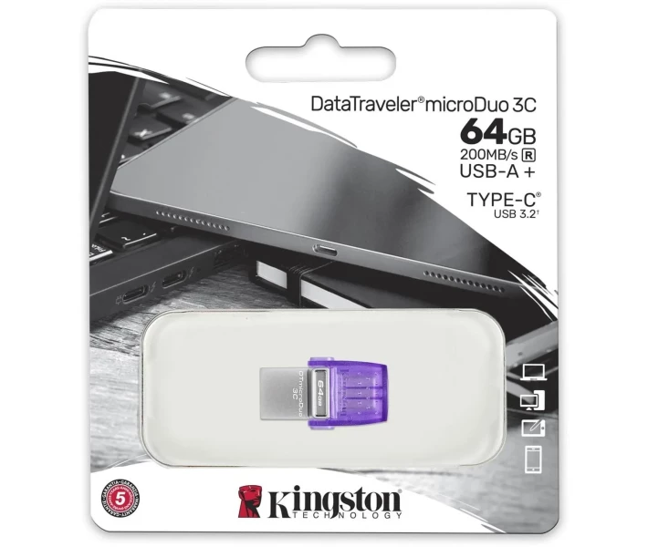 Фото - флешку Флеш-пам'ять USB Kingston DT microDuo 3C 64GB USB-A+USB-C (DTDUO3CG3/64GB)