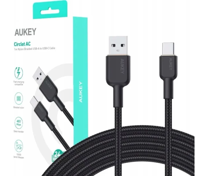 Фото - кабель та перехідник Кабель Aukey USB to Type-C 60W 2m (CB-NAC2) чорний