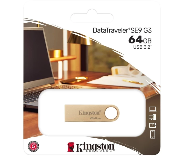 Фото - флешку Флеш-пам'ять USB Kingston DT SE9 G3 64GB USB 3.2 Gold (DTSE9G3/64GB)