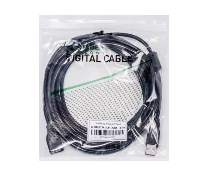 Фото - кабель та перехідник Кабель PowerPlant USB 2.0 AF - AM, 5м, Dferrites KD00AS1212