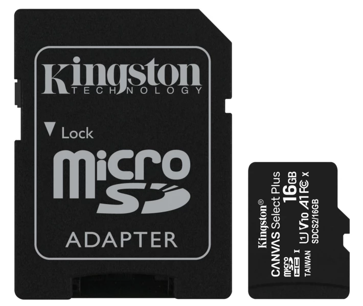 Фото - карту пам'яті Карта пам'яті Kingston 16GB microSDHC Canvas Select Plus 100R A1 C10 + SD адаптер (SDCS2/16GB)